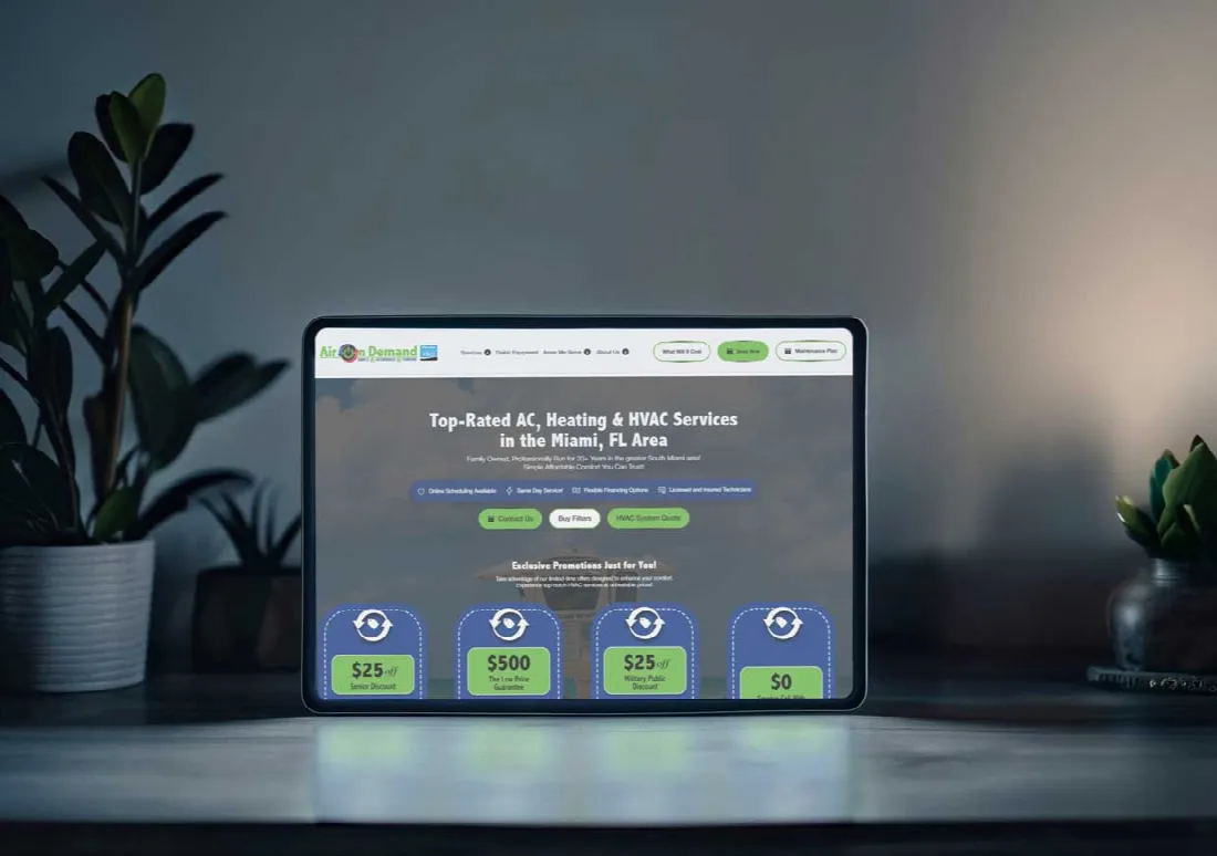 Air On Demand home services website presented on a laptop