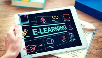 SEO 9 Tablet displaying E-Learning icons for online education